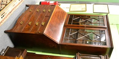 Lot 1115 - 19th century mahogany bureau bookcase with crossbanded decoration and later brass handles