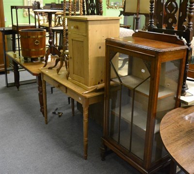 Lot 1127 - A Victorian pine washstand, pine bedside cupboard, oak display cabinet, Georgian mahogany...