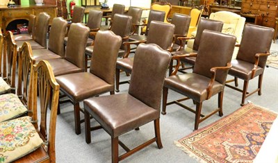 Lot 1178 - Set of sixteen mahogany framed Period style studded leather chairs (5+11), together with a...