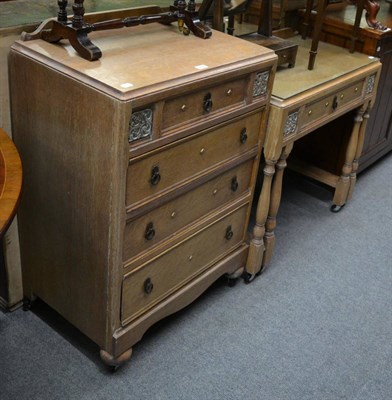 Lot 1212 - A two piece bedroom suite comprising dressing table and a chest of drawers, and a pine dresser base