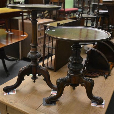 Lot 1220 - Two Victorian mahogany tripod tables with later tops