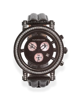 Lot 182 - An Anodized Diamond Set Calendar Chronograph Wristwatch, signed Moussaieff, circa 2000, quartz...