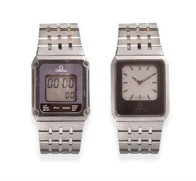 Lot 183 - An Unusual Analogue/Digital Stainless Steel Reversible Wristwatch, signed Omega, model:...