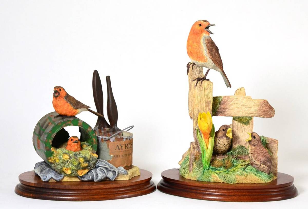 Lot 26 - Border Fine Arts 'In the Potting Shed' (Robin Nesting in Old Paint Tin), model No. B0045 by Ray...