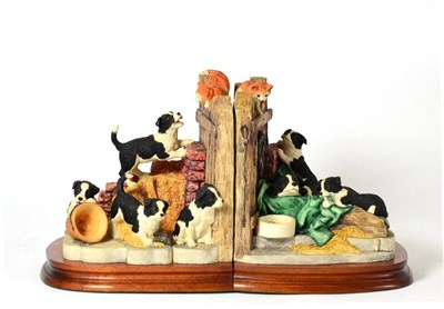 Lot 39 - Border Fine Arts 'Not a Moment's Peace' (Border Collie Pups Bookends), model No. B0093 by...