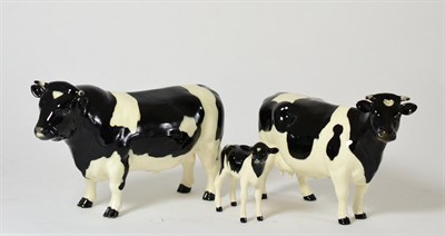 Lot 74 - Beswick Cattle comprising: Friesian Bull Ch. 'Coddington Hilt Bar', model No. 1349A, Friesian...