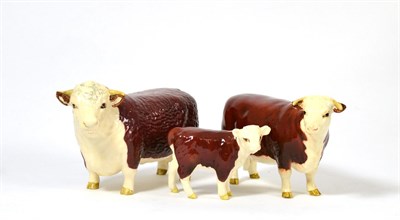 Lot 76 - Beswick Cattle Comprising: Hereford Bull, Second Version, model No. 1363B, Hereford Cow, model...