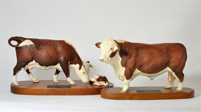 Lot 84 - Beswick Connoisseur Polled Hereford Bull, model No. A2574, satin matt, on wood plinth; together...