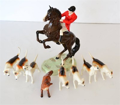 Lot 92 - Beswick Huntsman (On Rearing Horse), Style One, Second Version, model No. 868, brown gloss;...