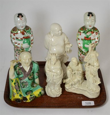 Lot 128 - A group of oriental porcelain figures including three blanc de chine (6)