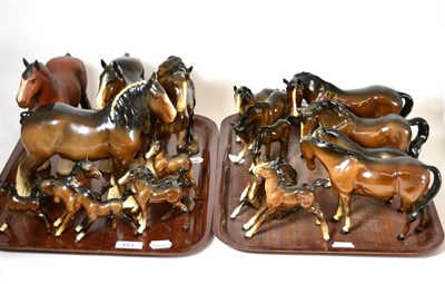 Lot 151 - A collection of brown Beswick horses and foals (on two trays)