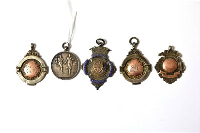 Lot 163 - A group of five silver fobs and medals