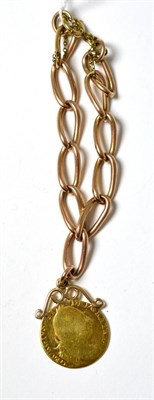 Lot 192 - A 9ct gold link bracelet with spade guinea dependant
