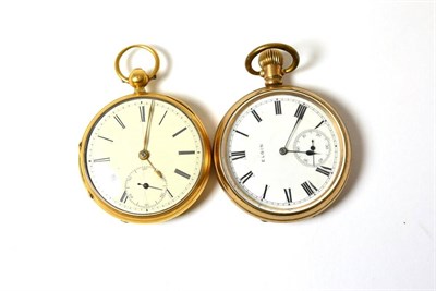 Lot 210 - An 18ct gold cased pocket watch with associated movement and a pocket watch in plated case (2)