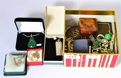 Lot 213 - Assorted costume jewellery, including silver items