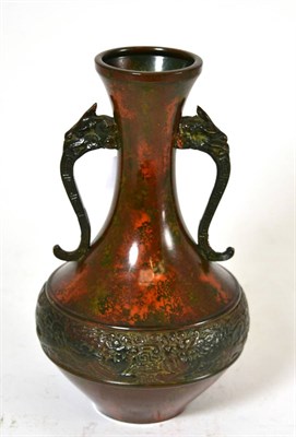Lot 220 - A Japanese patinated bronze two handled vase