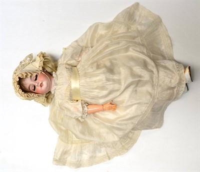Lot 257 - A German Armand Marseille bisque socket head doll, impressed '1894' '6', with blonde wig,...