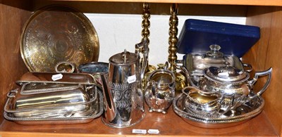 Lot 268 - A group of silver plate including a tea set, entree dishes, a cased Mappin & Webb dessert spoon set