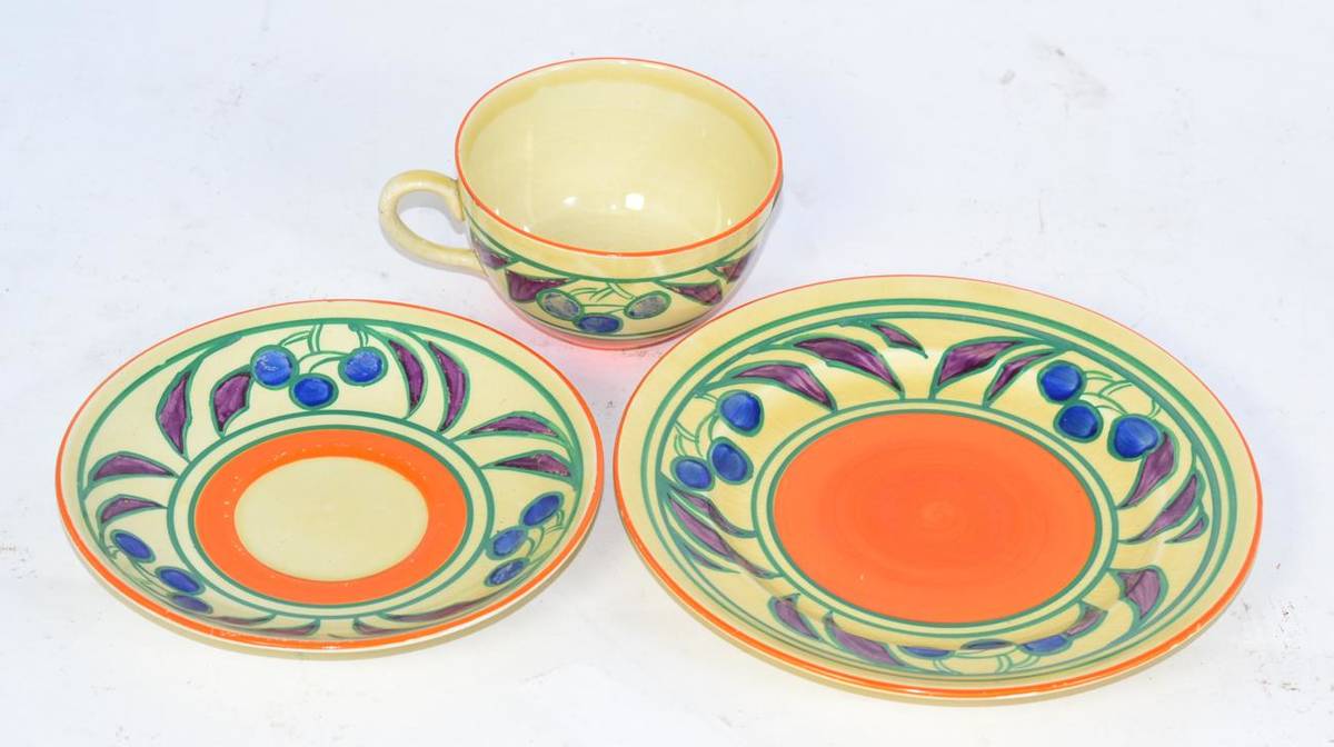 Lot 384 - Clarice Cliff Cherry pattern trio