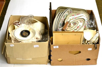 Lot 599 - A quantity of household china, glass, brass, copper, etc (in two boxes)