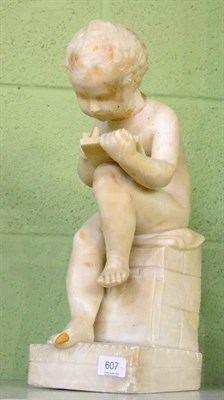 Lot 607 - A 19th century carved alabaster figure of a naked young boy