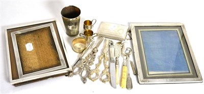 Lot 628 - Three silver picture frames, a purse/sovereign case stamped ";Sterling";, silver propelling...
