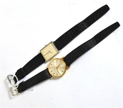 Lot 630 - A 9ct gold wristwatch, signed Garrard, with a Garrard box, and a stainless steel wristwatch...