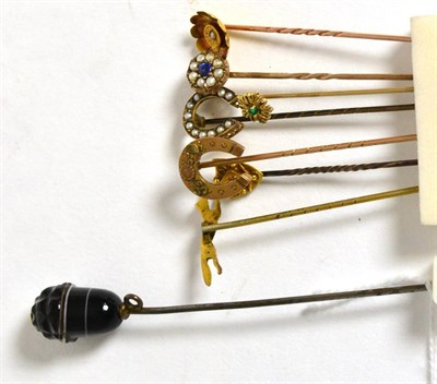 Lot 639 - Eight stock pins some gold