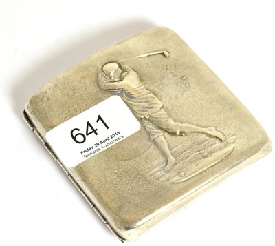 Lot 641 - A silver cigarette case embossed with a golfer in full swing, hallmarks for Birmingham