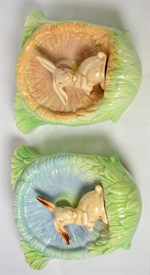 Lot 649 - Sylvac rabbit decorated pottery wall pocket and another similar (2)