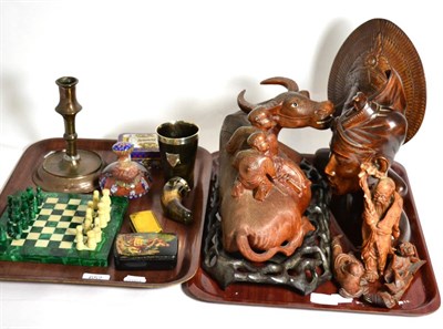 Lot 652 - A group of miscellaneous items including a silver mounted horn beaker, white metal mounted horn...