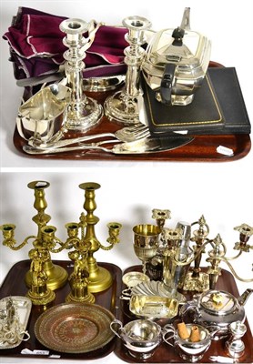 Lot 653 - A quantity of silver plate including cased lobster picks, fish servers, telescopic...