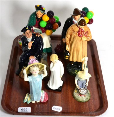 Lot 655 - A group of Royal Doulton figures including The Balloon Man, The Old Balloon Seller, Shore...
