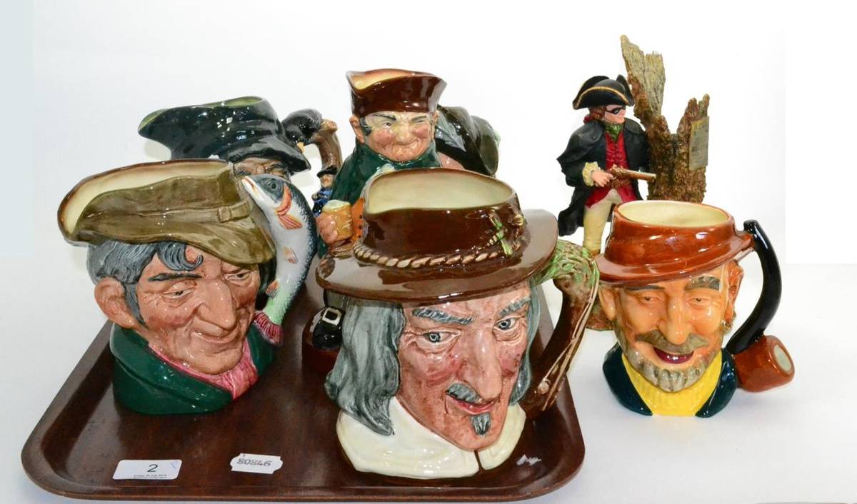 Lot 2 - Four Royal Doulton large character jugs, a Toby jug - Old Charlie, a similar character jug and...