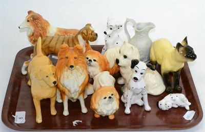 Lot 9 - A collection of ornaments including Beswick, Portmeirion jugs, Beswick cat etc