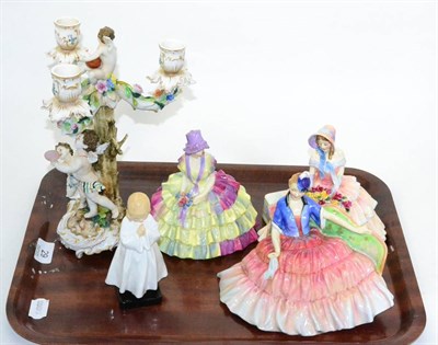Lot 29 - Three Royal Doulton ladies: Fiona, Chloe and Day Dreams, together with a bedtime figure and a...