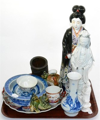 Lot 45 - A large Japanese porcelain figure, two Guanyin figures and other oriental ceramics (14)
