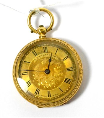 Lot 57 - A lady's fob watch stamped 14K, the dial signed Farringdon
