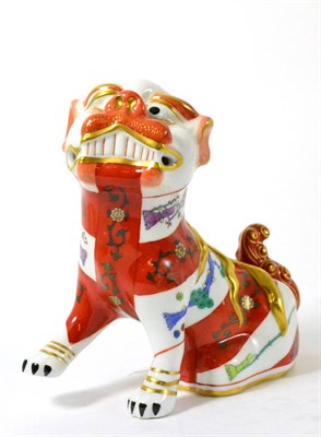 Lot 112 - A Herend porcelain Dog of Fo, with iron red striped foliate details, enriched in gilt