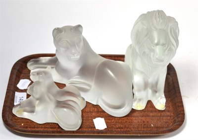 Lot 149 - A group of Lalique models of lions including lion (a.f.), lioness and cubs (3)