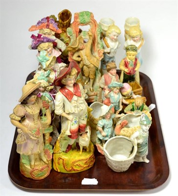 Lot 153 - Two trays of 19th century ceramic figures and models including Goebel swan, Continental spill...