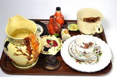 Lot 158 - A Royal Doulton red glazed fox, Beswick fox and a quantity of hunting related items
