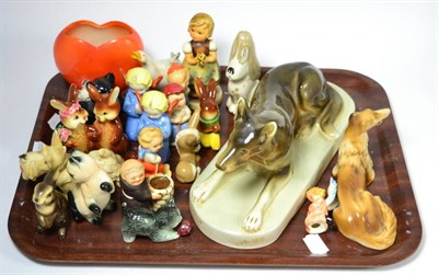 Lot 163 - Two trays of pottery models including a quantity of Sylvac, two Royal Dux dog models, Goebel...