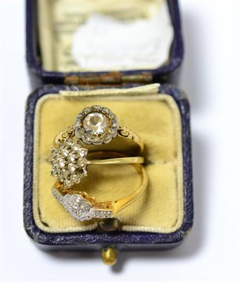 Lot 186 - Two 9ct gold stone set rings and an 18ct gold ring