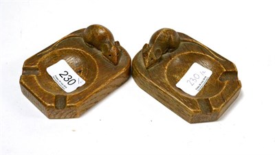 Lot 230 - Two Robert ";Mouseman"; Thompson oak ashtrays, of standard rectangular form, each with carved mouse