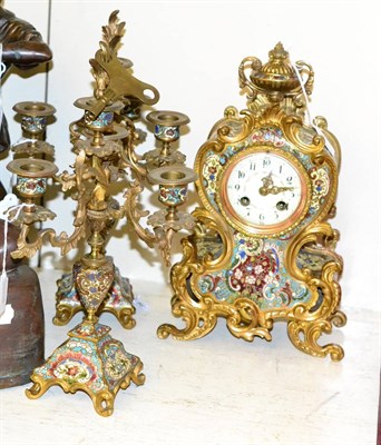 Lot 241 - A French champleve clock garniture