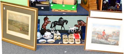 Lot 248 - A group of hunting related items including Royal Worcester breakfast cup and saucers, door...