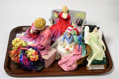 Lot 254 - Four Royal Doulton groups 'Afternoon Tea' HN1747, 'The Flower Sellers Children' HN1342...