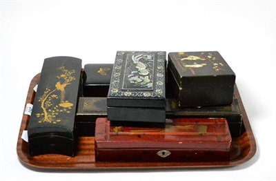 Lot 260 - A group of Japanese lacquered mother-of-pearl inlaid and other boxes including jewellery boxes...