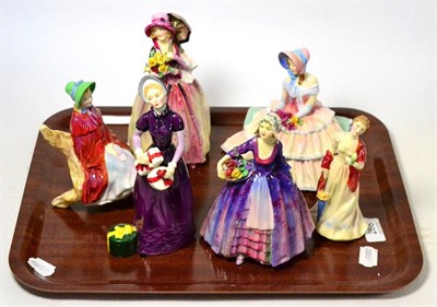 Lot 268 - Six Doulton ladies, 'Sally' HN2741, 'June' HN1691, 'Janet' HN1538, 'Day Dreams', 'Good Day Sir'...